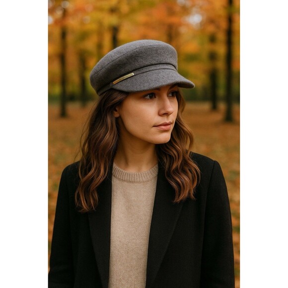 Vintage Nine West Grey 100% Wool Newsboy Hat Cabbie Fiddler Cap Y2K 90's - Picture 2 of 9